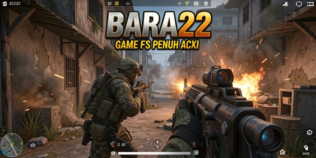 Screenshot gameplay BARA22 yang mendebarkan dengan aksi tembak-menembak.