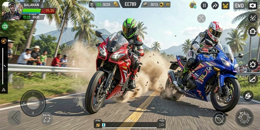 Tampilan gameplay mendebarkan di trek balapan EE789.