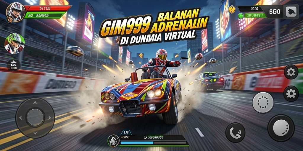 Tampilan menarik dari gameplay GIM999 yang penuh aksi balapan.