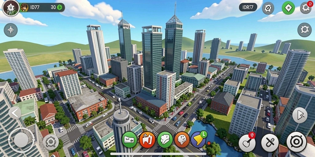 Screenshot IDR77 menampilkan gameplay pembangunan kota yang menarik.