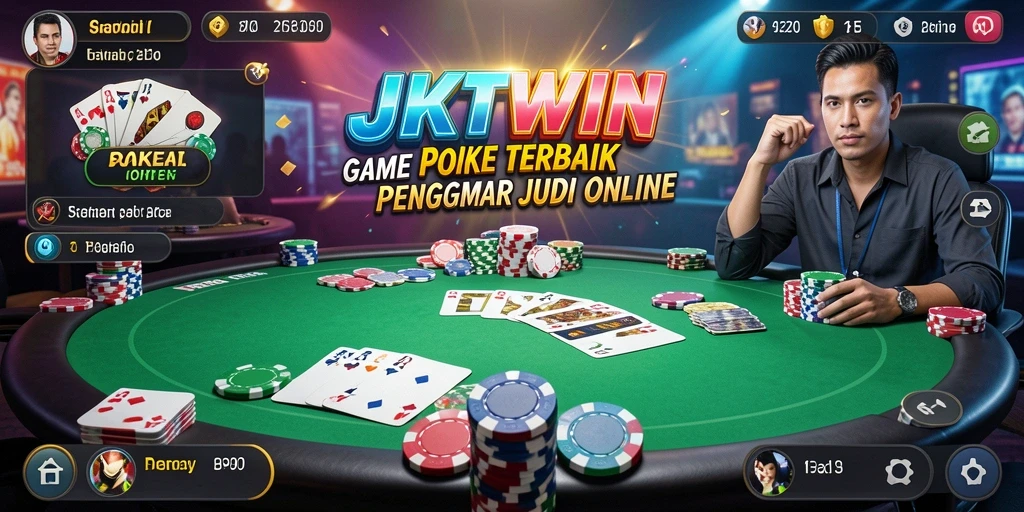 Tampilan gameplay JKTWIN dengan suasana poker yang mendebarkan.