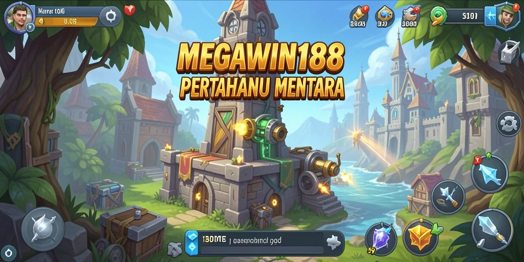 Gameplay seru di MEGAWIN188 menampilkan strategi pertahanan menara yang menantang.