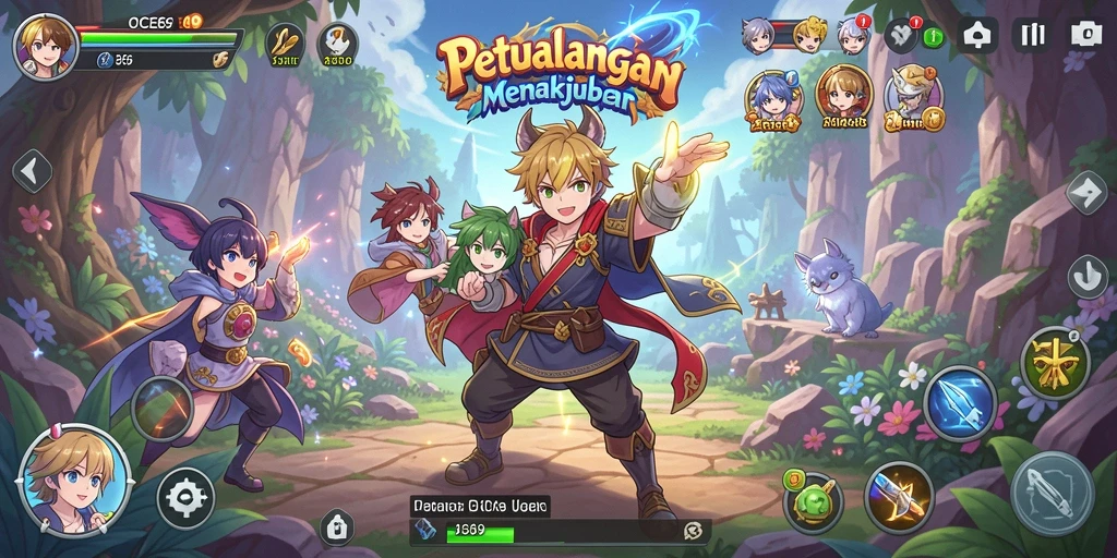 Screenshot gameplay OCE69 dengan karakter anime ikonik.