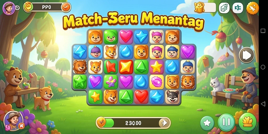Screenshot PP7 menampilkan gameplay Match-3 yang seru dan menantang.