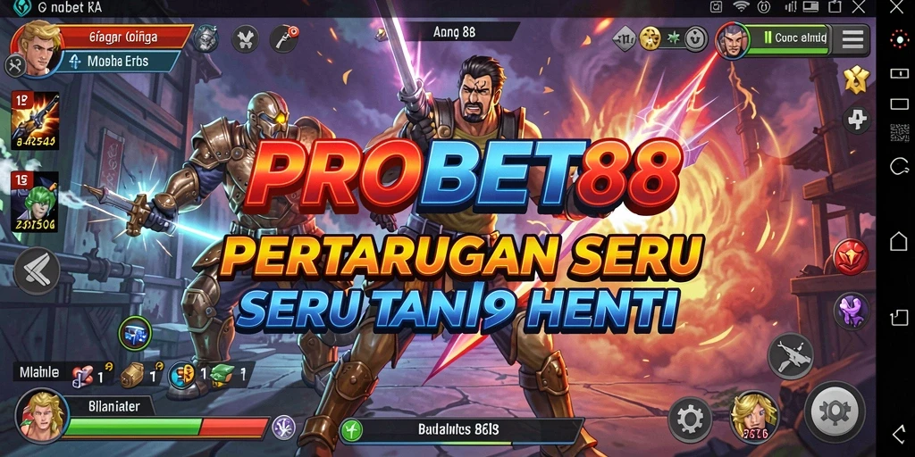 Tampilkan gameplay pertarungan epik dalam PROBET88 dengan karakter bertarung.