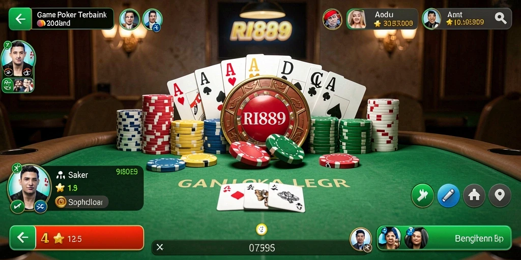 Screenshot RI889 menunjukkan momen seru saat bermain poker dengan teman-teman.