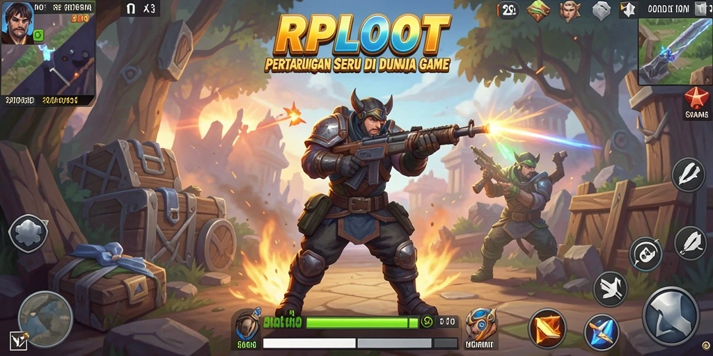 Tampilan gameplay seru dalam RPLOOT dengan karakter beraksi di arena pertarungan.