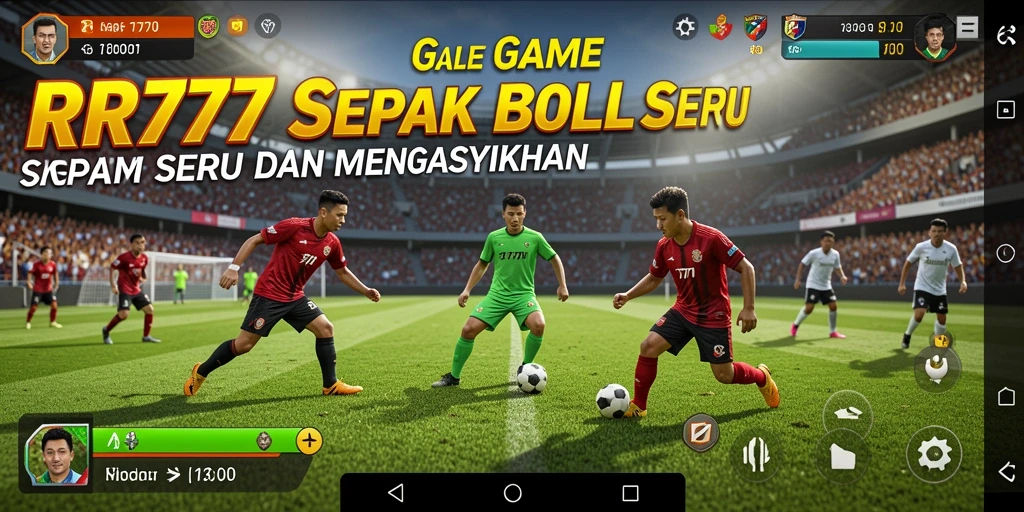 Tampilan gameplay menegangkan dari RR777 dengan aksi sepak bola yang seru.
