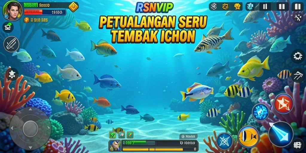 Screenshot gameplay RSNVIP menampilkan aksi menembak ikan yang seru.