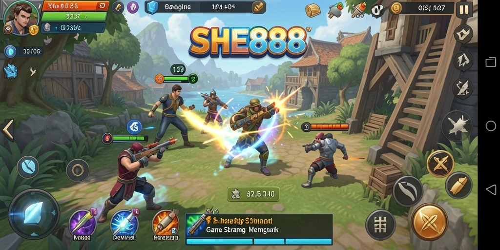 Tangkapan layar gameplay <strong>SHE888</strong> yang menunjukkan pertempuran strategis yang mendebarkan.